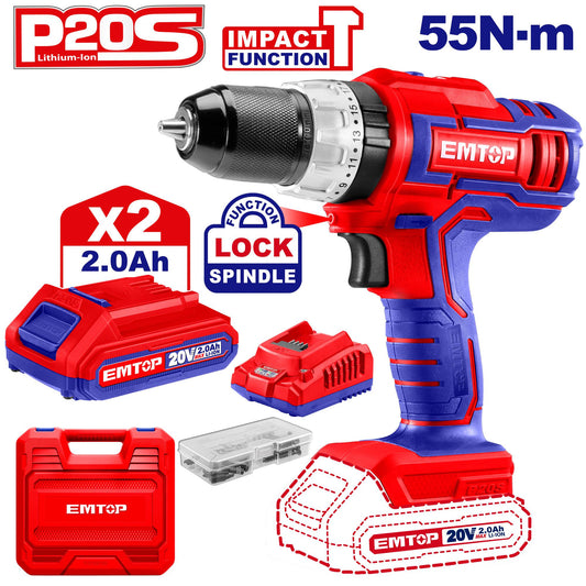 Battery Powered Impact Drill 2Ah 20V 55NM - شنيور بطارية 2 امبير 20 فولت 55 نيوتن